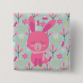 Badge Carré 5 Cm Bunnies et fleurs roses (Devant)