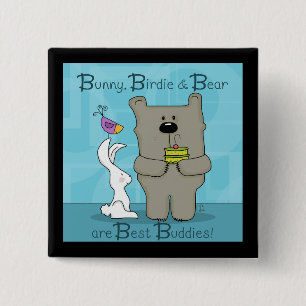 Badge Carré 5 Cm Bunny, Birdie et Ours - Best Buddies