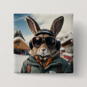 Badge Carré 5 Cm Bunny de snowboard Whimsical