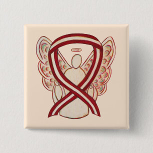 Badge Carré 5 Cm Burgundy and Ivory Ribbon Awareness Angel Pin