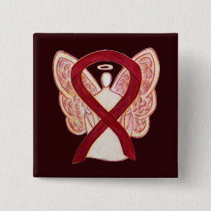 Badge Carré 5 Cm Burgundy Awareness Ribbon Custom Angel Pin Buttons