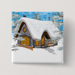 Badge Carré 5 Cm Cabane d'hiver