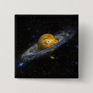 Badge Carré 5 Cm cacahuètes   Charlie Brown écarté