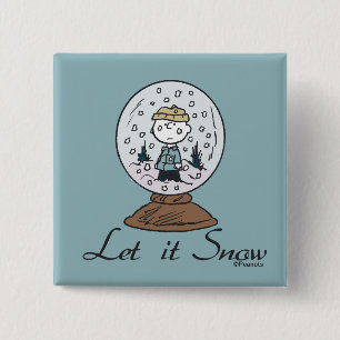 Badge Carré 5 Cm cacahuètes Charlie Brown Snow Globe