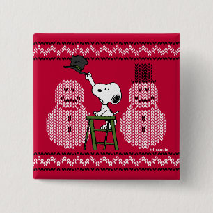 Badge Carré 5 Cm cacahuètes   Snoopy Christmas Sweater Snowman
