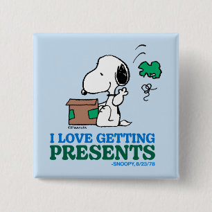 Badge Carré 5 Cm cacahuètes   Snoopy I Love Obtenir des présentatio