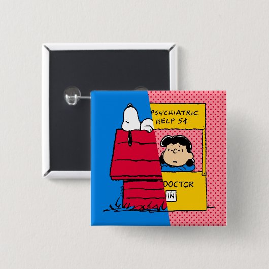 Badge Carré 5 Cm cacahuètes | Snoopy & Lucy Half & Half (Devant & derrière)