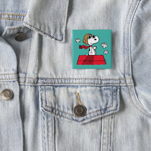 Badge Carré 5 Cm cacahuètes | Snoopy the Flying Ace (En situation)