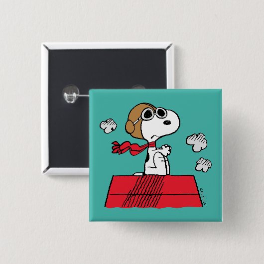 Badge Carré 5 Cm cacahuètes | Snoopy the Flying Ace (Devant & derrière)
