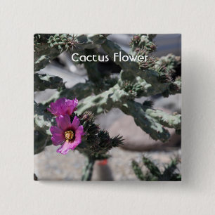 Badge Carré 5 Cm Cactus Challa en fleurs