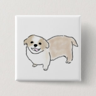 Badge Carré 5 Cm Cadeau Heureux Petit Chien Brun Clair