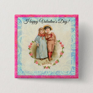 Badge Carré 5 Cm Cadeau vintage pour enfants victoriens d'amour Val