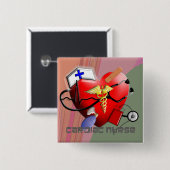 Badge Carré 5 Cm Cadeaux cardiaques d'art d'infirmière (Devant & derrière)