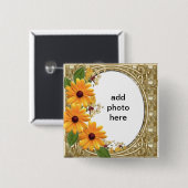 Badge Carré 5 Cm cadre carré de fleur de bouton (Devant & derrière)