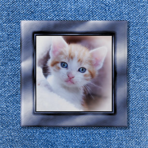 Badge Carré 5 Cm Cadre photo Ombre Faux bleu ardoise