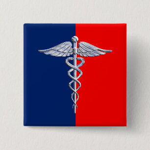 Badge Carré 5 Cm Caducée de style argent Ligue du symbole médical