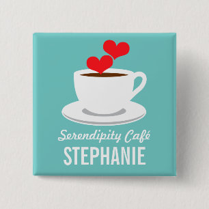 Badge Carré 5 Cm Café Boutique personnalisée Nom de l'employé In