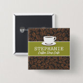 Badge Carré 5 Cm Café Boutique personnalisée Nom de l'employé Insig (Devant & derrière)