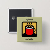 Badge Carré 5 Cm Café drôle d'expresso (Devant & derrière)