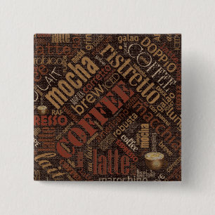 Badge Carré 5 Cm Café sur Burlap Word Cloud Brown ID283