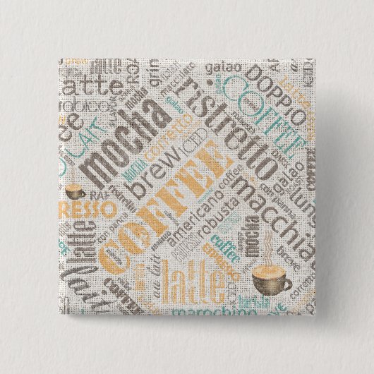 Badge Carré 5 Cm Café sur Burlap Word Cloud Turquoise ID283 (Devant)
