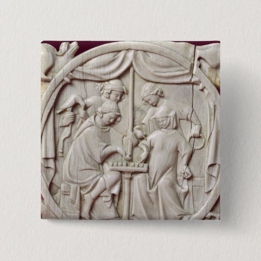 Badge Carré 5 Cm Caisse de miroir dépeignant une partie d'échecs, (Devant)