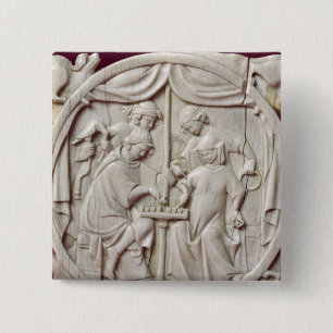 Badge Carré 5 Cm Caisse de miroir dépeignant une partie d'échecs,