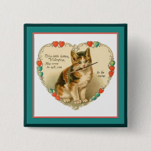 Badge Carré 5 Cm Calico Kitten dans le coeur