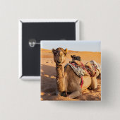 Badge Carré 5 Cm Camel dans le désert d'Oman (Devant & derrière)