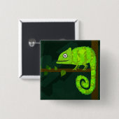 Badge Carré 5 Cm Caméléon mignon vert (Devant & derrière)