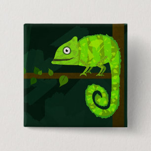 Badge Carré 5 Cm Caméléon mignon vert