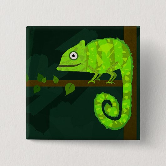Badge Carré 5 Cm Caméléon mignon vert (Devant)