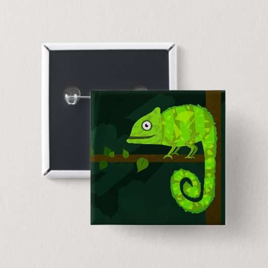 Badge Carré 5 Cm Caméléon vert mignon (Devant & derrière)