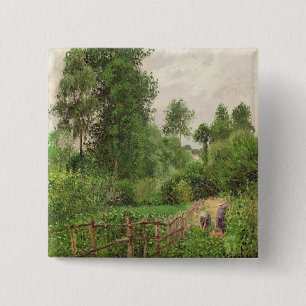 Badge Carré 5 Cm Camille Pissarro Paysage, gris de temps un