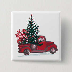 Badge Carré 5 Cm Camion de ramassage classique en rouge de vacances