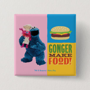 Badge Carré 5 Cm Camion fourré de Cookie Monster   Gonger Make Food