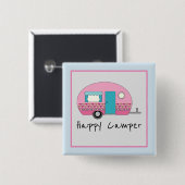 Badge Carré 5 Cm Camper RV Rose Cute Happy (Devant & derrière)