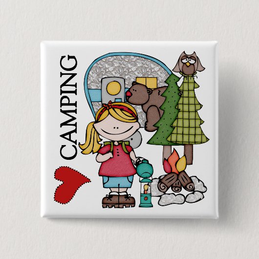 Badge Carré 5 Cm Camping d'amour de la fille I de cheveux blonds (Devant)