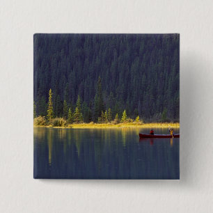 Badge Carré 5 Cm Canada, Alberta, Baniff National Park. Deux garço