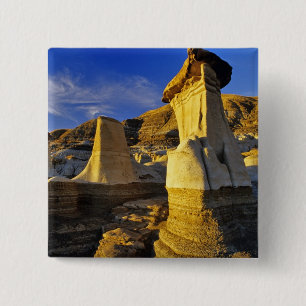 Badge Carré 5 Cm Canada, Alberta, Drumheller. Hoodoos.