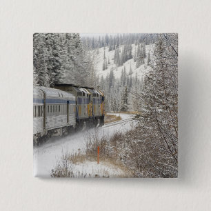 Badge Carré 5 Cm Canada, Alberta. Train de neige VIA Rail entre
