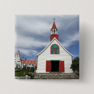 Badge Carré 5 Cm Canada, Québec, Tadoussac. Petite Chapelle,