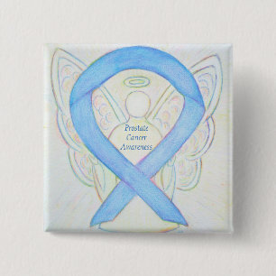 Badge Carré 5 Cm Cancer de la prostate Bleu Sensibilisation Ruban A