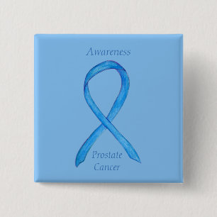 Badge Carré 5 Cm Cancer de la prostate Bleu Sensibilisation Ruban D