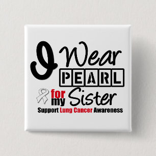 Badge Carré 5 Cm Cancer de poumon je porte le ruban de perle pour