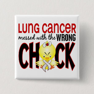 Badge Carré 5 Cm Cancer de poumon sali avec le poussin faux