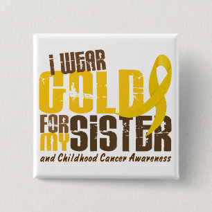 Badge Carré 5 Cm Cancer d'enfance JE PORTE l'OR POUR MA SOEUR 6,3