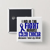 Badge Carré 5 Cm CANCER DU COLON dans le combat pour mon oncle 1 (Devant & derrière)