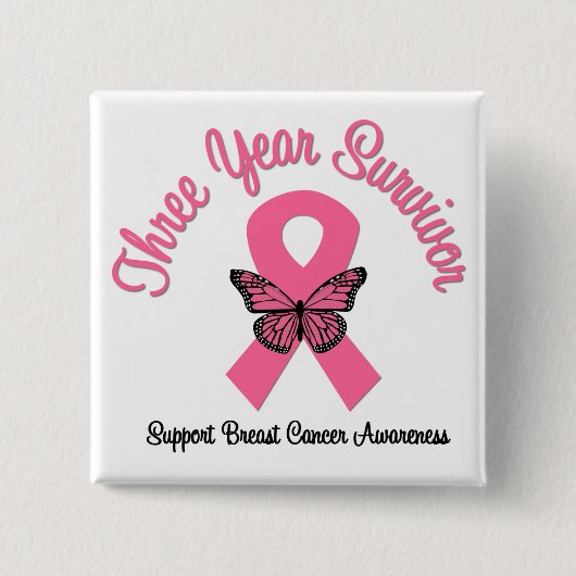 Badge Carré 5 Cm Cancer du sein 3 ans Survivant (Devant)