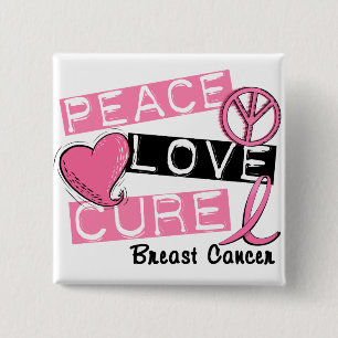BADGE CARRÉ 5 CM CANCER DU SEIN DE TRAITEMENT D'AMOUR DE PAIX